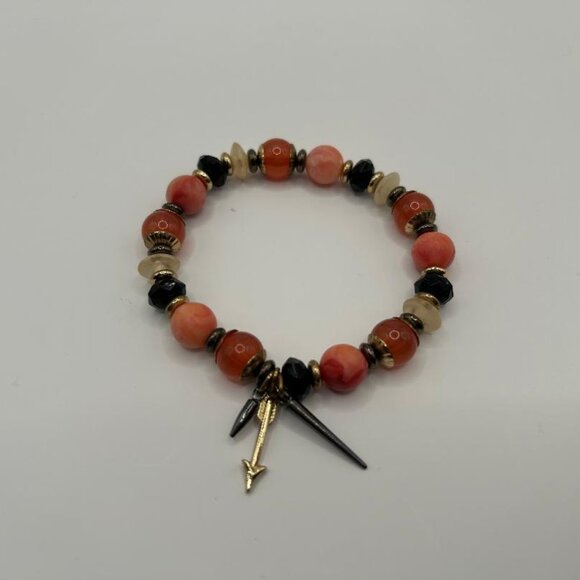 Express Coral Pink and Brown Beaded Bracelet with Arrow Charms - Picture 1 of 4